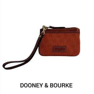 NWT Dooney & Bourke Zip Wristlet Coin Purse Rust Brick Red Logo Monogram New